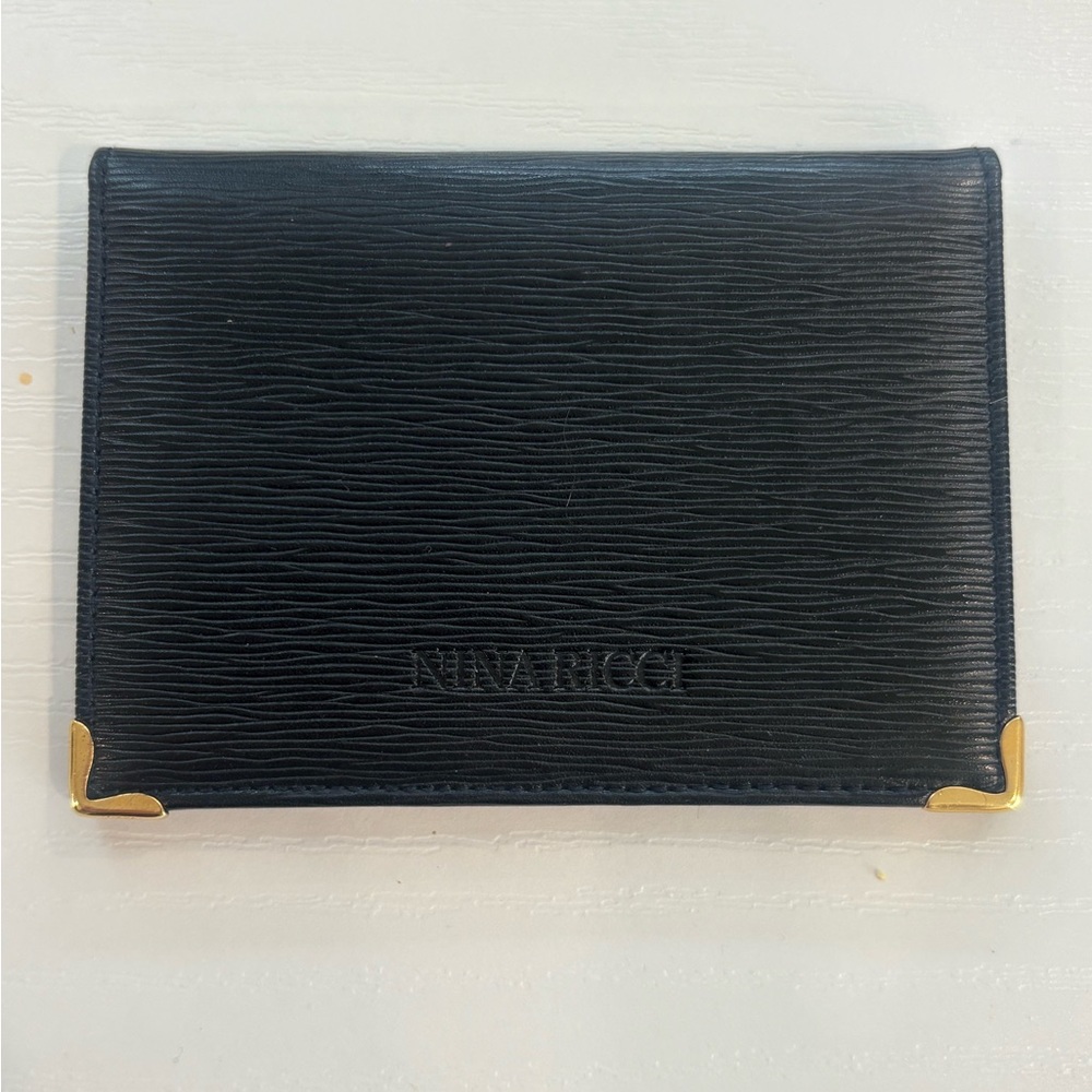 Nina Ricci Black Textured Leather Card Holder with Gold Logo